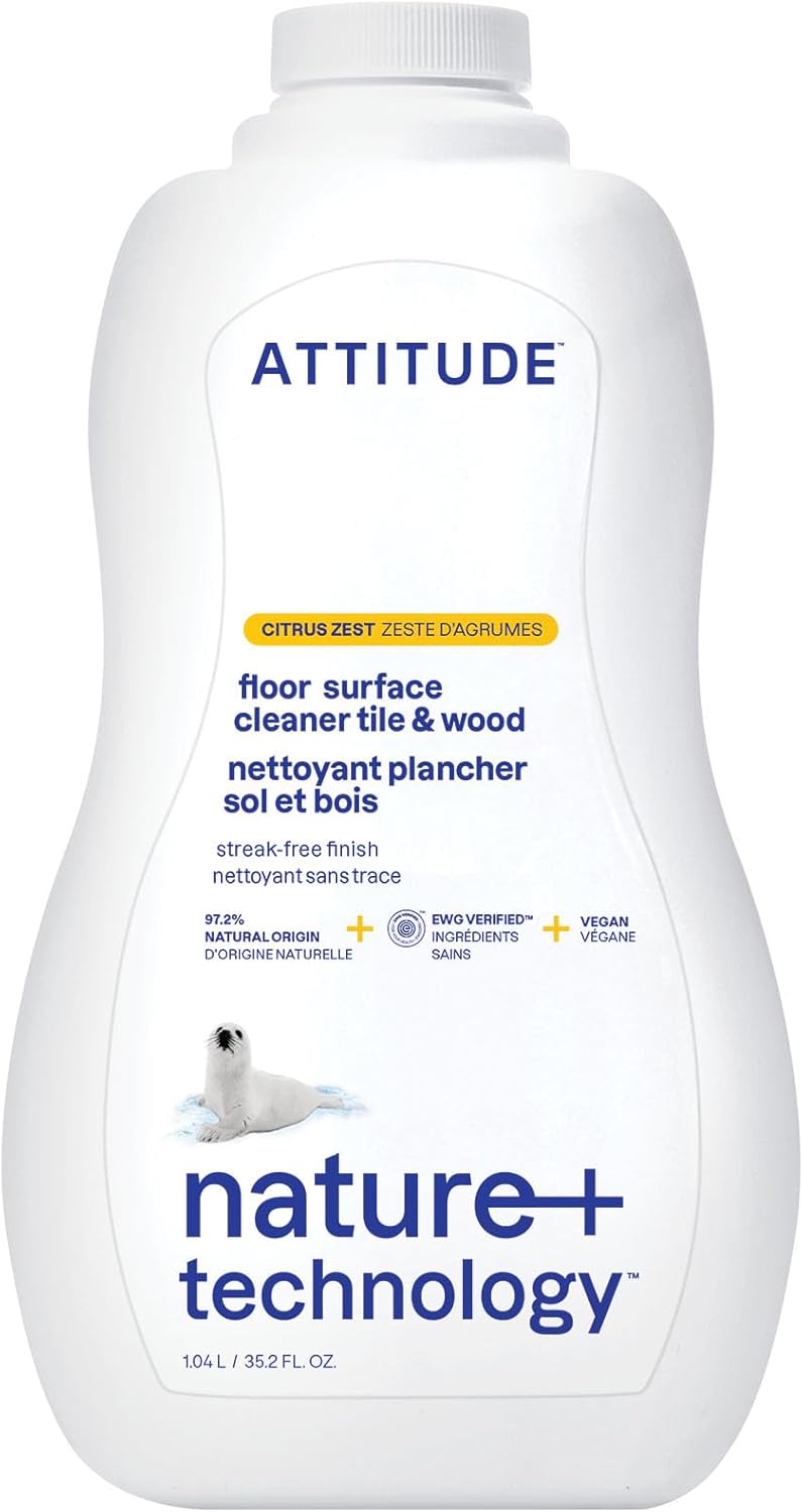 Attitude Floor Surface Cleaner For Tile And Wood, Ewg Verified, Streak-Free, Vegan And Cruelty-Free Household Cleaning Products, Citrus Zest, 35.2 Fl Oz