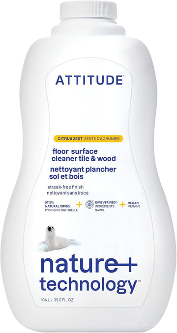 Attitude Floor Surface Cleaner For Tile And Wood, Ewg Verified, Streak-Free, Vegan And Cruelty-Free Household Cleaning Products, Citrus Zest, 35.2 Fl Oz