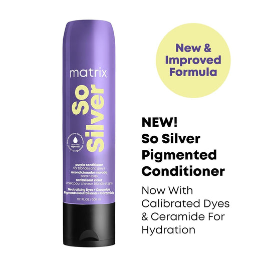 Matrix So Silver Purple Shampoo And Pigmented Conditioner Set | Removes Brassy Yellow Undertones | Toning Conditioner For Blondes And Greys | For Color Treated Hair | Premium Salon Conditioner | Vegan