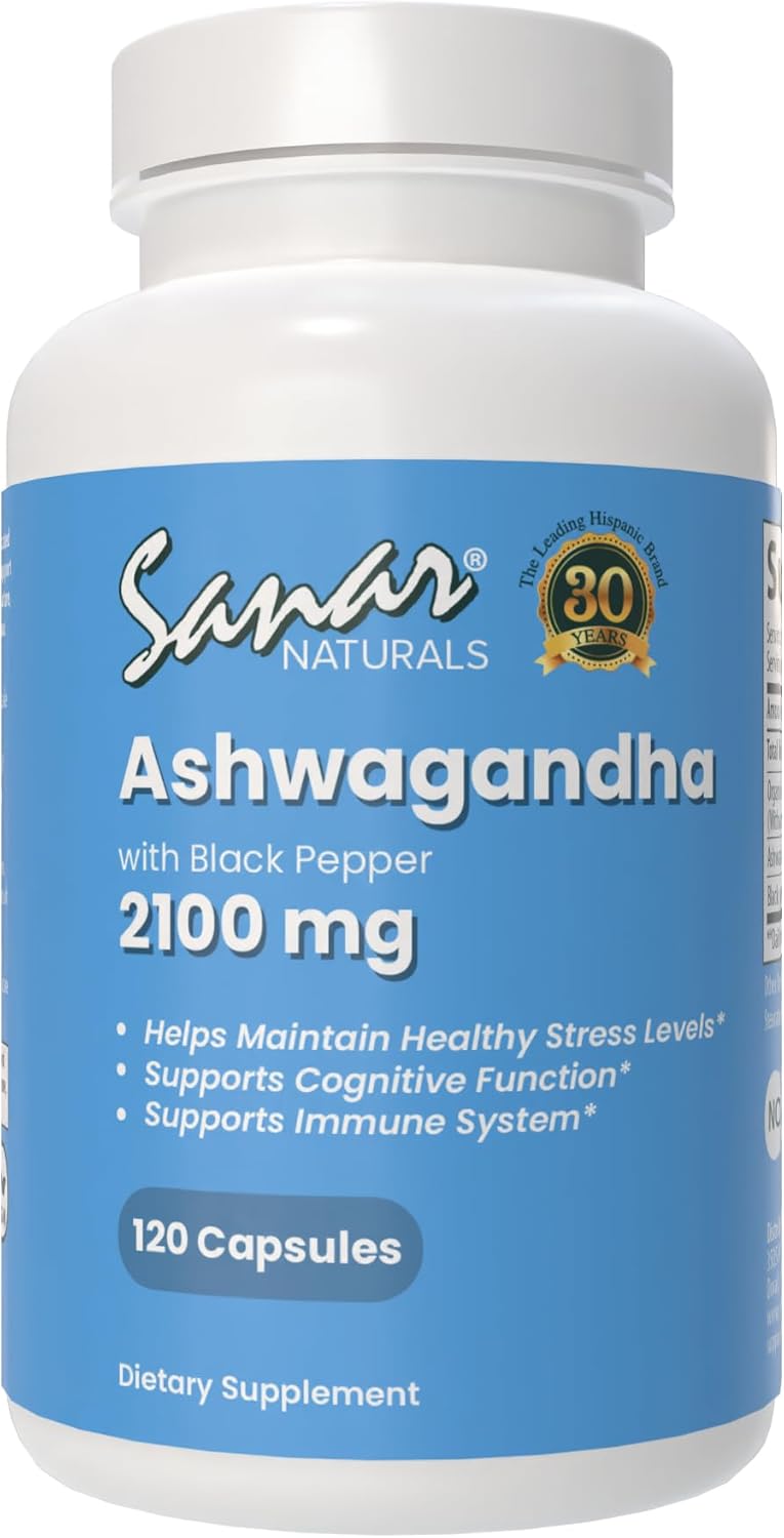 Sanar Naturals Ashwagandha 2100 Mg - Stress & Mood Support Supplement - Promotes Calm, Focus And Sustained Energy - Non-Gmo, Vegan, 120 Capsules