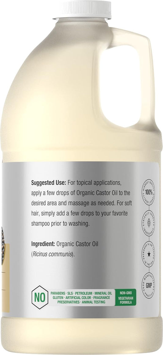 Horbäach Organic Castor Oil 64 Fl Oz | For Topical Use And Hair | Cold Pressed, Hexane Free | Vegetarian, Non-Gmo