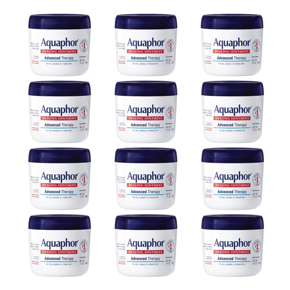 Aquaphor Healing Ointment, Advanced Therapy Skin Protectant, Dry Skin Body Moisturizer, Multi-Purpose Healing Ointment, For Dry, Cracked Skin & Minor Cuts & Burns, 14 Oz Jar (Pack of 12) : Health & Household