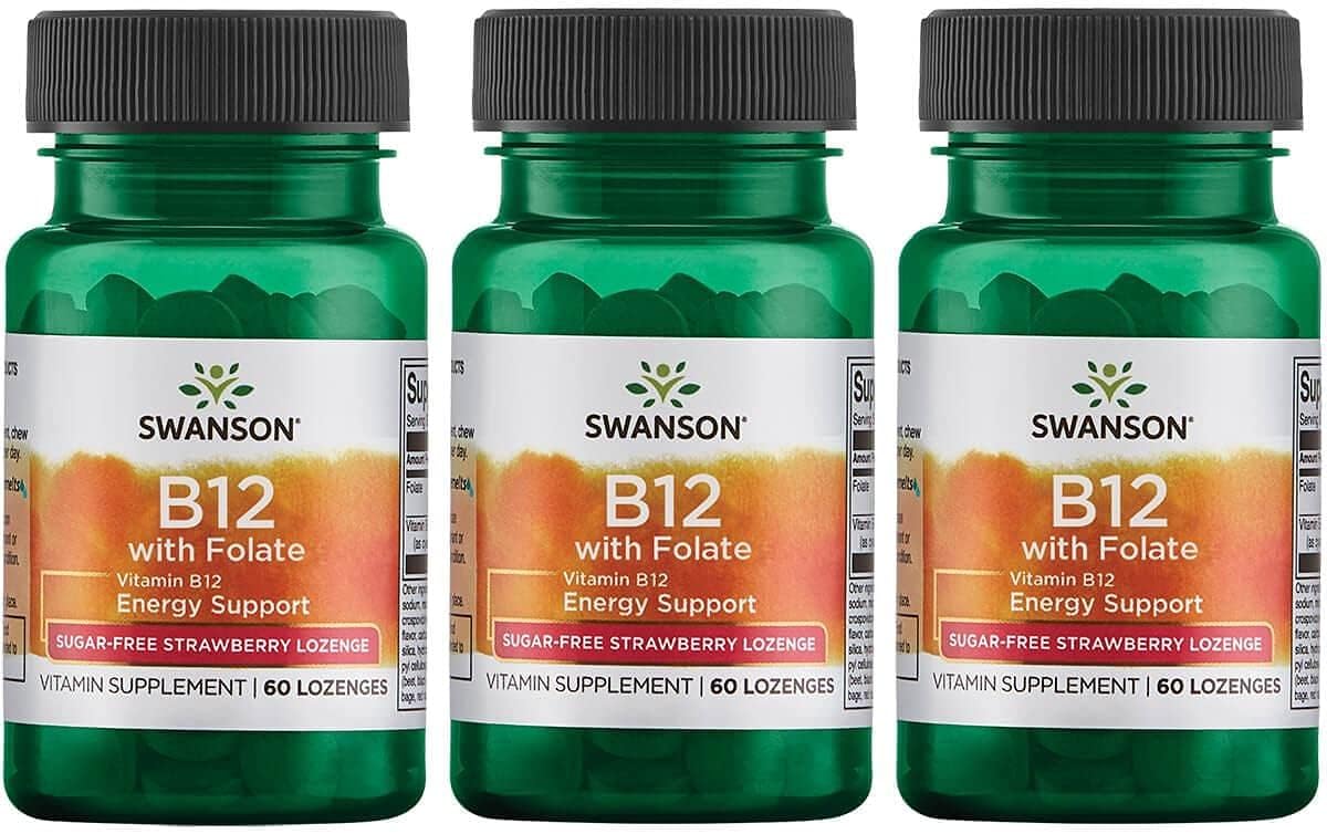 Swanson Vitamin B12 With Folate - Sugar-Free Strawberry 60 Loz 3 Pack