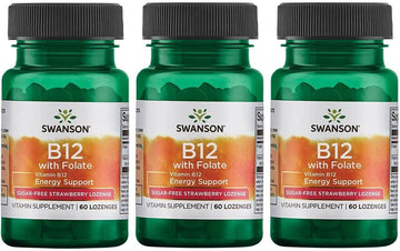 Swanson Vitamin B12 With Folate - Sugar-Free Strawberry 60 Loz 3 Pack