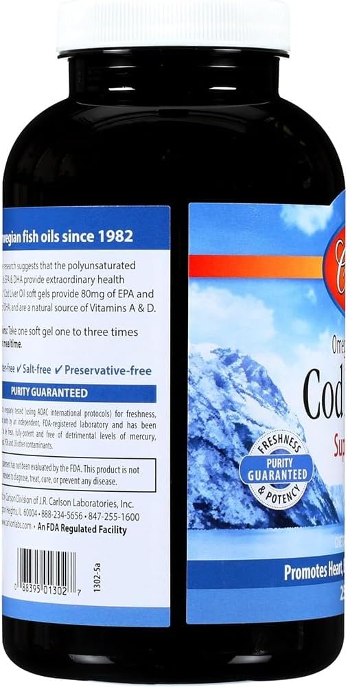 Carlson - Cod Liver Oil Gems, Super 1000 Mg, 250 Mg Omega-3S, 400 Iu (10 Mcg) Vitamin D3, Wild Caught Norwegian Arctic Cod Liver Oil, Nordic Fish Oil Capsules, 250 Softgels : Health & Household