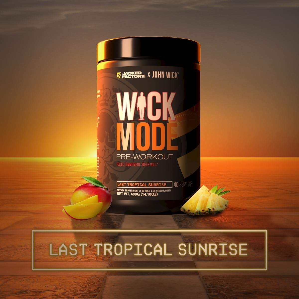 Jacked Factory X John Wick - Wick Mode Pre Workout Powder - Intense Energy, Battle-Ready Focus, Unstoppable Commitment, and Sheer Will - 40 Servings, Last Tropical Sunrise : Health & Household