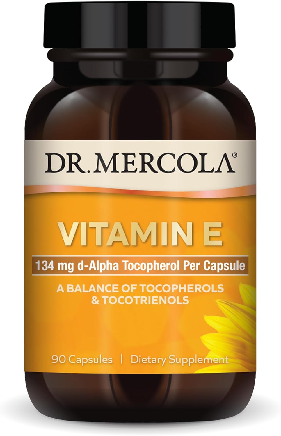 Dr. Mercola Vitamin E, 90 Servings (90 Capsules), 134 mg Per Capsule, Dietary Supplement, Supports Healthy Skin, Non-GMO