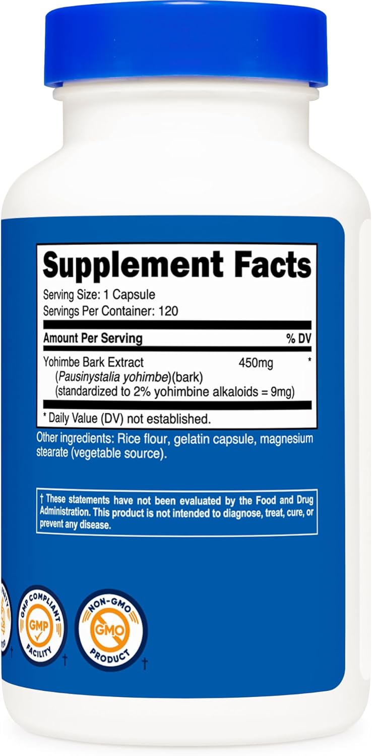 Nutricost Yohimbe Bark Extract 450mg (9mg Yohimbine Alkaloids), 120 Capsules - Extra Strength, Gluten Free, Non-GMO : Health & Household