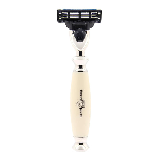 Edwin Jagger S81M587Amz Imitation Ivory & Nickel Classic Shaving Set With Pure Badger Shaving Brush And Mach 3 Razor For Shaving Cream Or Soap For Men