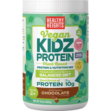 Healthy Height KidzProtein Powder Vegan Shake Mix Canister (Chocolate) Good Protein Nutrition, Key Vitamins & Minerals, No Artificial Flavors, Gluten Free, Soy Free, Peanut Free, No GMOs