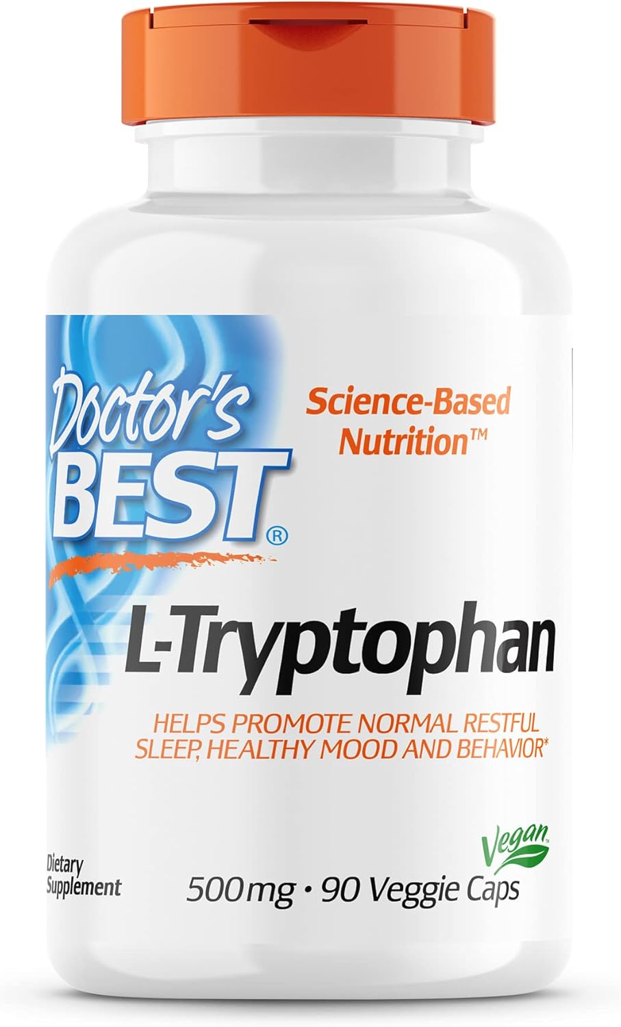 Doctor'S Best L-Tryptophan , Helps Sleep, Healthy Mood & Behavior, Non-Gmo, Vegan, Gluten & Soy Free, Veggie Caps, Promotes Normal, Healthy Restful Sleep, 90 Count