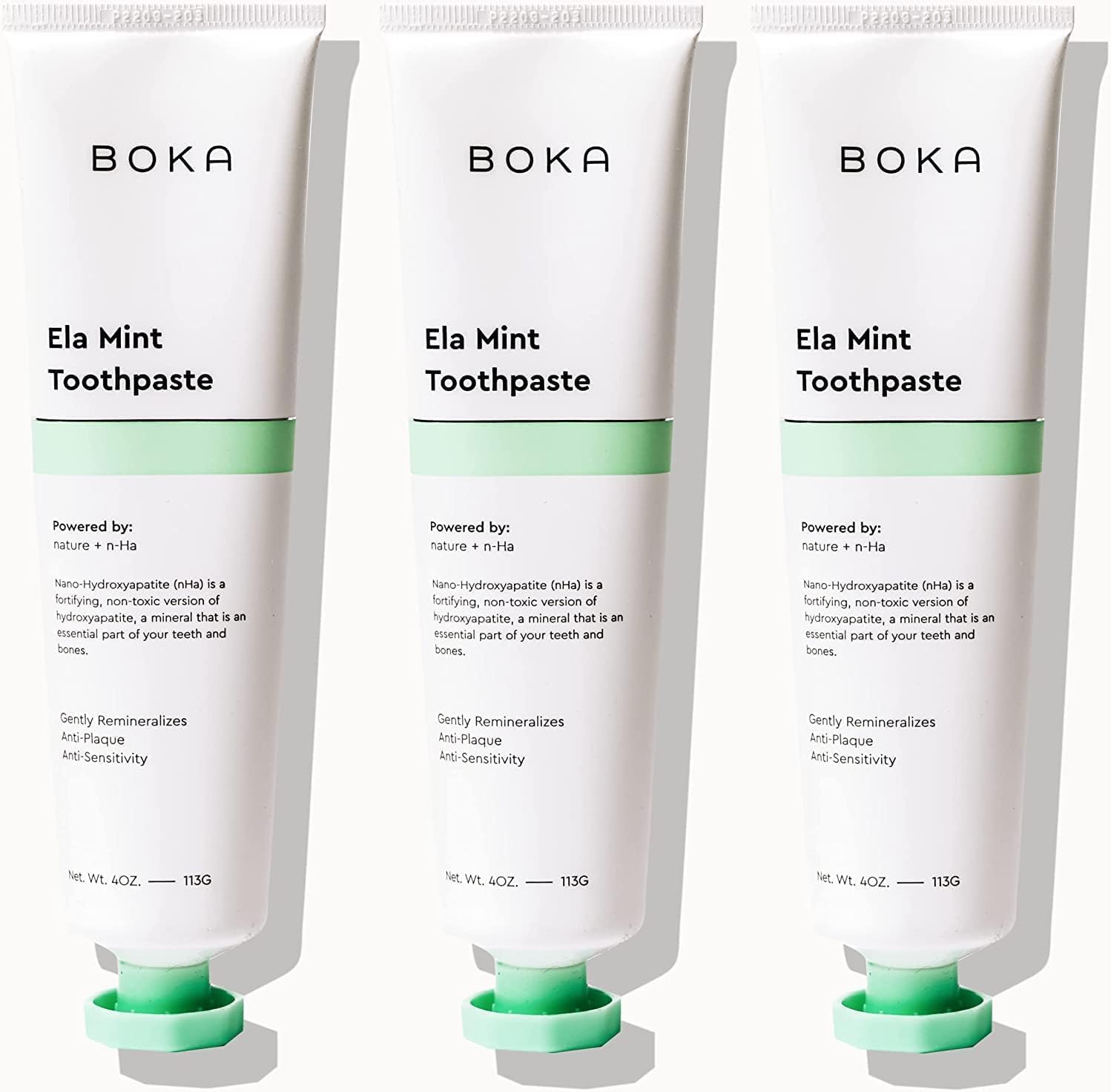 Boka Fluoride Free Toothpaste - Nano Hydroxyapatite, Remineralizing, Sensitive Teeth, Whitening - Dentist Recommended for Adult, Kids Oral Care - Ela Mint Flavor, 4 Fl Oz 3Pk - US Manufactured