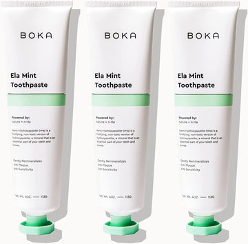 Boka Fluoride Free Toothpaste - Nano Hydroxyapatite, Remineralizing, Sensitive Teeth, Whitening - Dentist Recommended for Adult, Kids Oral Care - Ela Mint Flavor, 4 Fl Oz 3Pk - US Manufactured