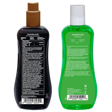 Australian Gold Sunscreen Gel Spray With Bronzer + Soothing After Sun Aloe Vera Gel, Hydrating Sunburn Relief & Broad Spectrum Uva/Uvb Spf 15 Sunscreen Spray, Water Resistant, Vegan Skin Care Set