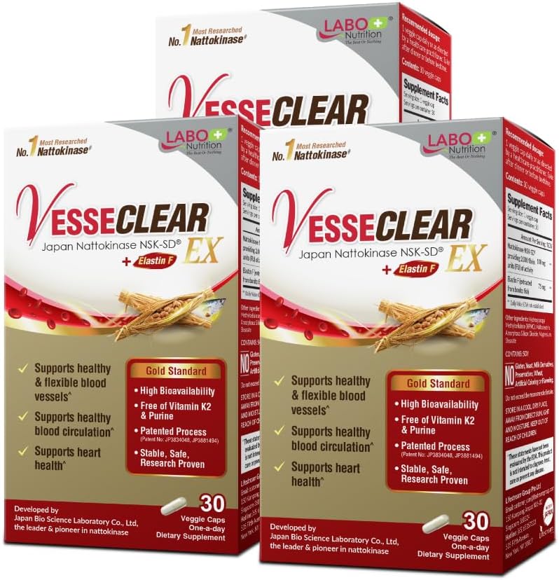 Labo Nutrition Vesseclear Ex: Nattokinase Nsk-Sd+Elastin F For Clean & Flexible Blood Vessel. Japan'S Most Research Proven, Functional Dose, Acid-Resistant/Delayed Release Capsules
