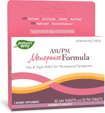 Nature'S Way Am/ Pm Menopause And Hot Flash Relief*, Hormone-Free Formulas Including Black Cohosh, L-Theanine And Valerian, 60 Tablets