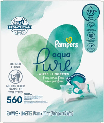Pampers Aqua Pure Sensitive Baby Wipes 10X Pop-Top 560 Count