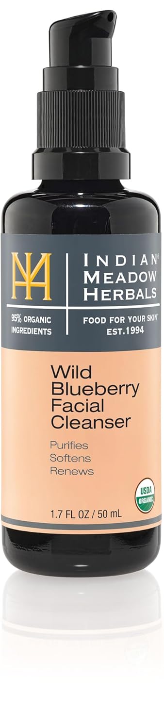 Indian Meadow Herbals Wild Blueberry Facial Cleanser (1.7oz) - Nourishing cleanser. Purifies & Rejuvenates,. Gentle formula. Make-Up Remover. USDA CERTIFIED ORGANIC. : Beauty & Personal Care