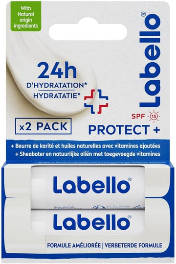 Labello Duo Protect + Fps15 Lip Balm, Repairing, Sun Protection, 2 X 4.8G