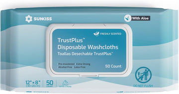 SUNKISS Trustplus Wet Wipes for Adult, Extra Thick 20 x 30 cm Body Cleaning Wipes with Aloe for Incontinence & Cleansing, Fresh Scent, 50 Count