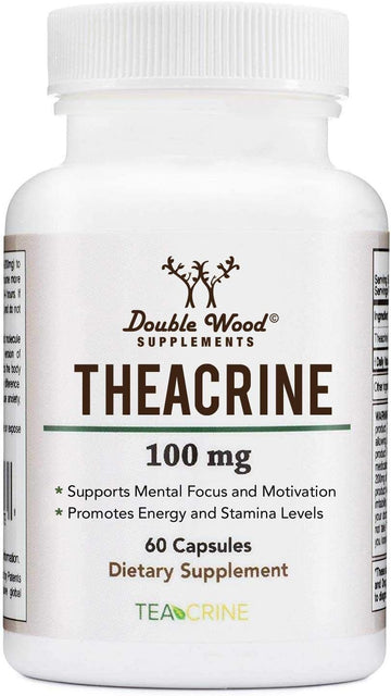 Theacrine (Teacrine) 100 Mg, 60 Capsules - Energy And Focus Supplement (Similar To Caffeine Pills But More Subtle And Longer Lasting) Non-Gmo And Gluten Free By Double Wood