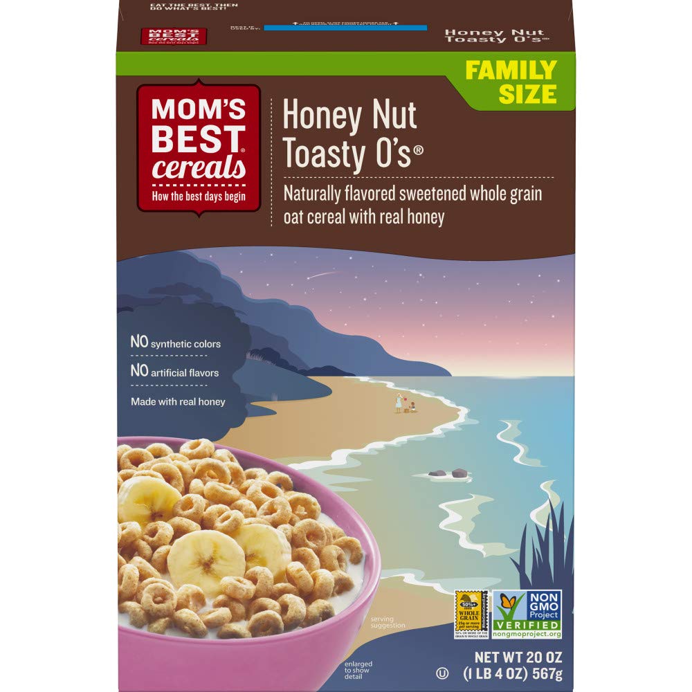 Mom's Best Honey Nut Toasty O's Cereal, Non-GMO Project Verified, Made with Whole Grain, No High Fructose Corn Syrup, Kosher, 20 Ounce Box (Pack of 10)