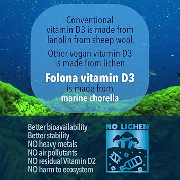 FOLONA Vegan Vitamin K2+D3 | 440 mcg All-Trans MK-7 440mcg from Peas + 1000IU Vitamin D3 from Chlorella + MCT Coconut Oil for max Absorption | 90 Capsules, 100% Vegan, Non-GMO : Health & Household