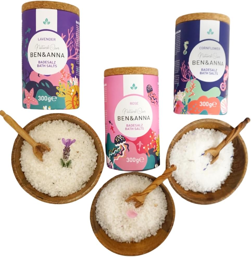 Ben & Anna - Premium Cornflower Bath Salts For Muscle Relaxation Bath With Sea Salt - Perfect Bath Additive - Moisturising And Skin Cleansing With Soothing Effect (300 G (Pack Of 1), Cornflower)