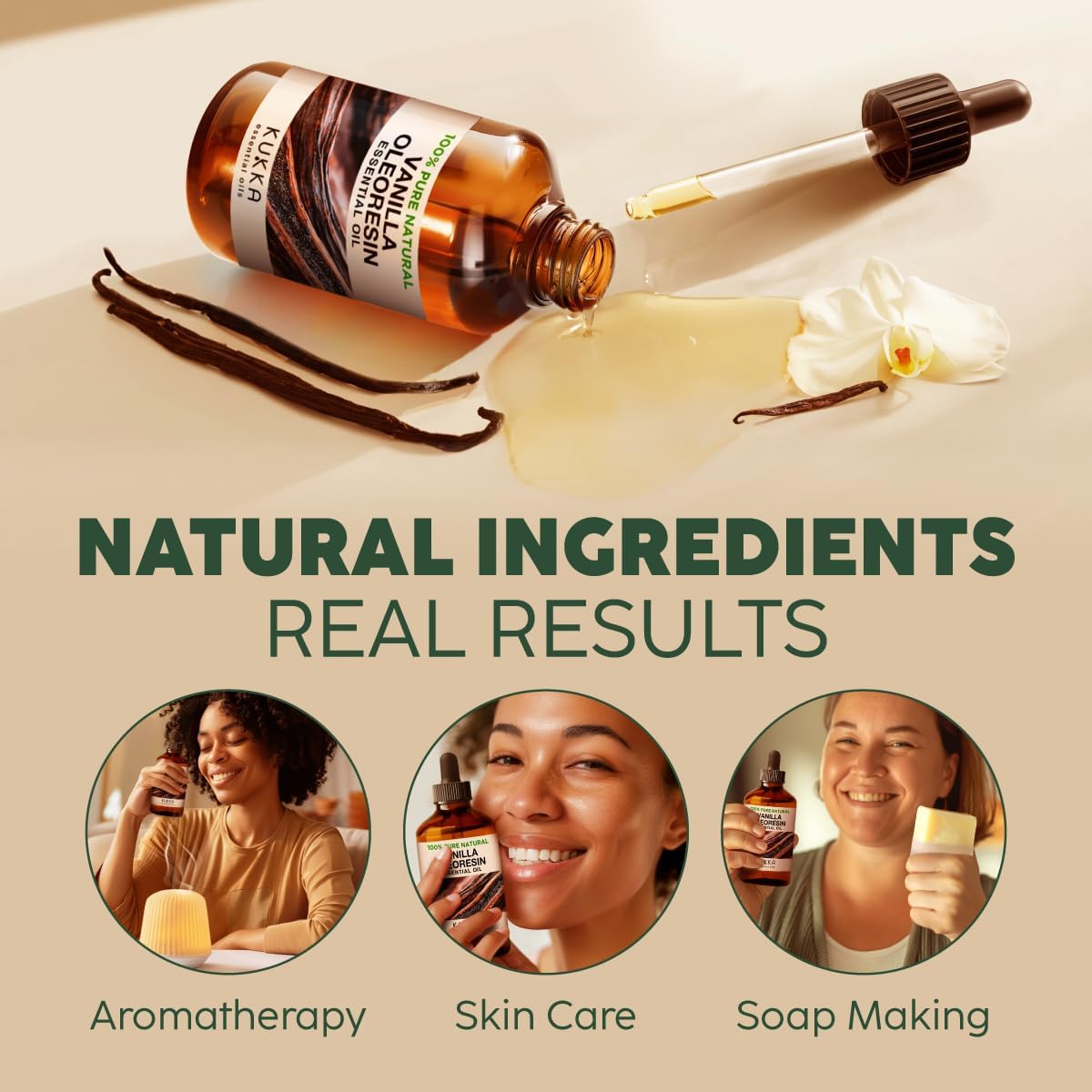 Kukka Vanilla Essential Oil for Diffuser - 100% Pure Natural Vanilla Oleoresin Essential Oil - Vanilla Essential Oil for Skin - Long Lasting Vanilla Oil Perfume - Soap Making Scent & DIY (4 Fl Oz) : Health & Household