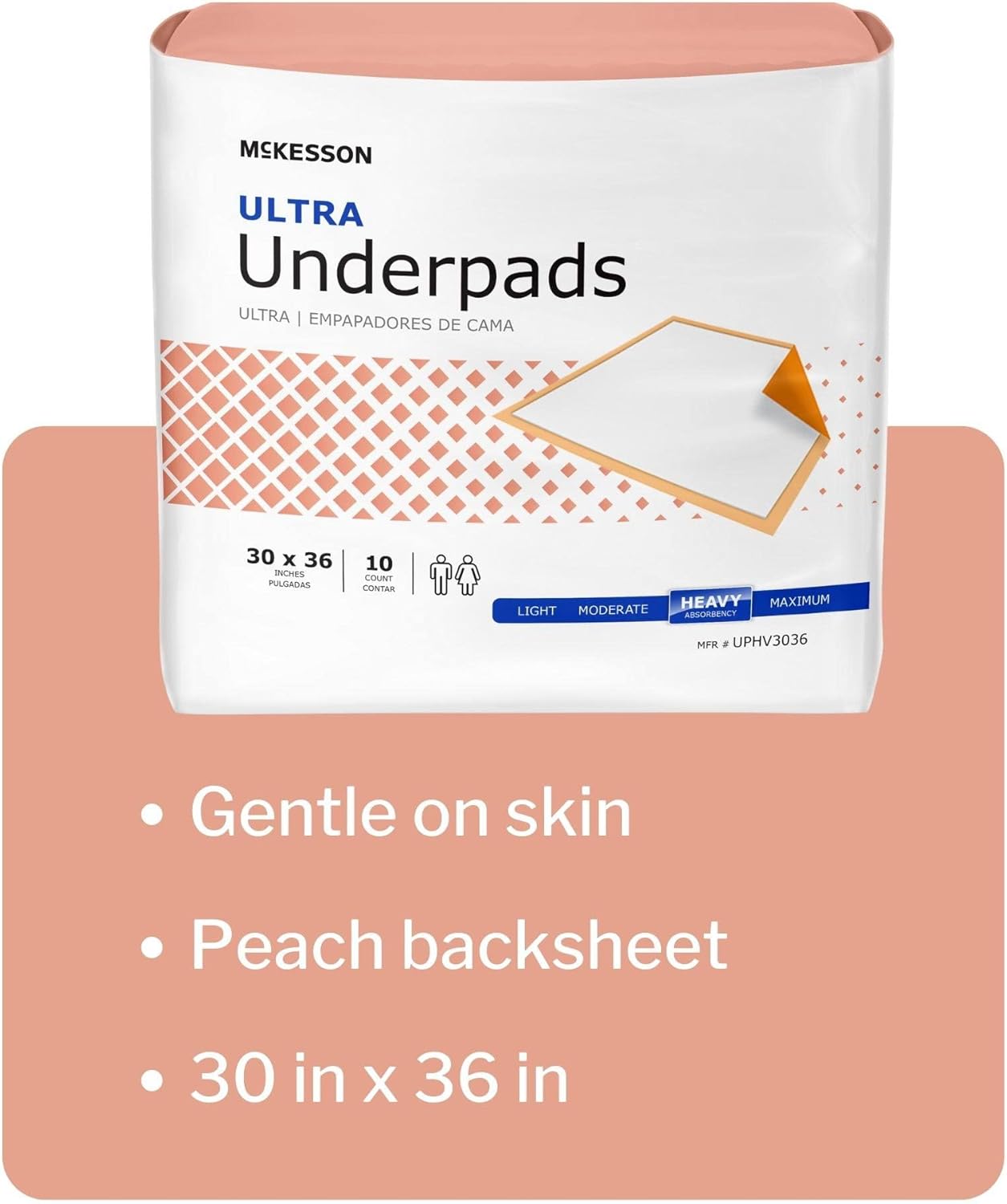 McKesson Ultra Underpads, Adult Incontinence Bed Pads, Chux, Disposable, Heavy Absorbency, 30 in x 36 in, 10 Count : Health & Household