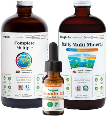 LIQUIDHEALTH Ultra Immunity Liquid Vitamin Bundle for Adults with Complete Multivitamin, Daily Multi Minerals and Vegan Vitamin D3 Drops - Immune Support Vitamins, Whole Foods, Vegan, Non GMO