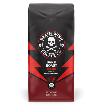 Death Wish Coffee Co., Organic And Fair Trade Dark Roast Ground Coffee, 16 Oz
