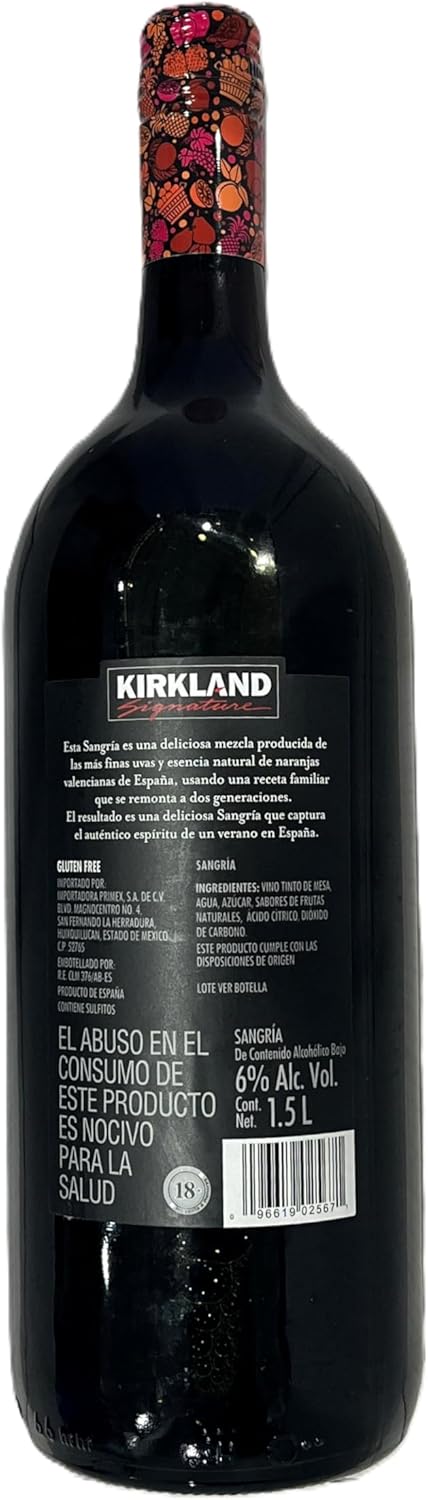Kirkland Sangria Classic Red Product Of Spain, 1.5L. 5.5%
