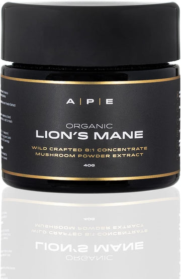 Ape Nutrition Organic Lion’S Mane Mushroom Extract Powder - Certified Organic & Wild Crafted, Improves Memory & Focus, Uk Supplements, Pure Concentrated Extract, 40G (40-80 Servings)
