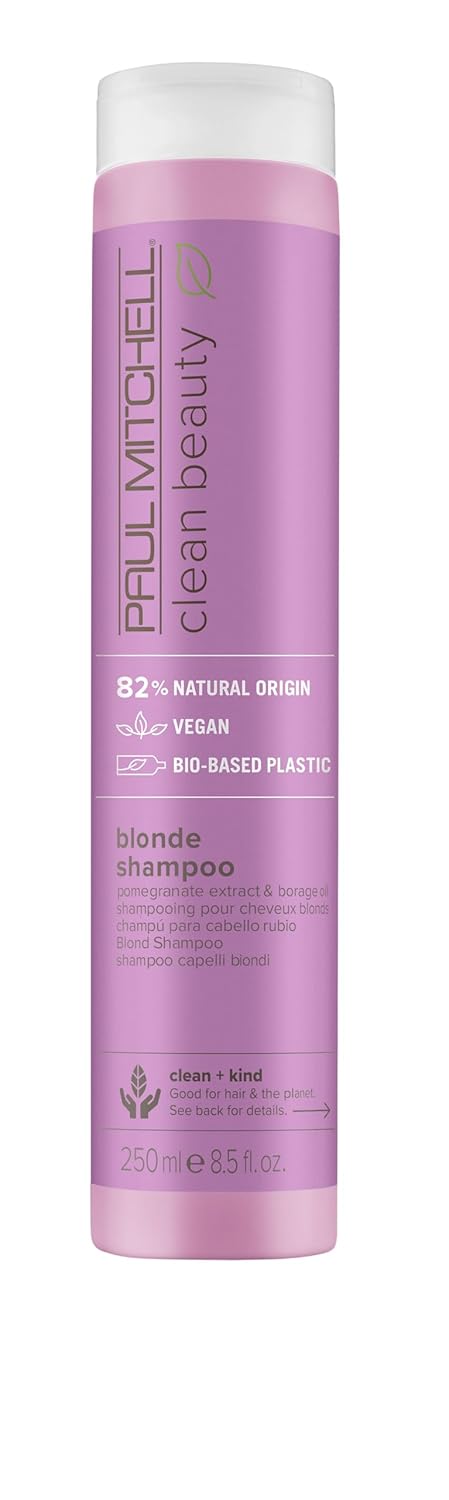 Paul Mitchell Clean Beauty Blonde Purple Shampoo, Gently Cleanses, Eliminates Brassy Tones, For Color-Treated Hair + Naturally Light Hair Colors