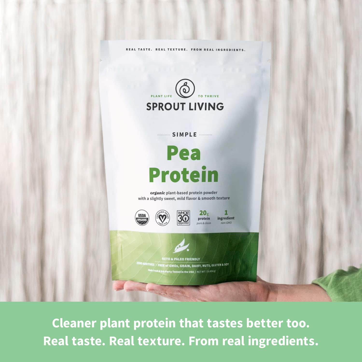 Sprout Living Organic Pea Protein Powder, 20 Grams of Plant Based Organic Protein Powder without Artificial Sweeteners, Non Dairy, Non-GMO, Dairy Free, Vegan, Gluten Free, Keto Drink Mix (5 Pound) : Health & Household