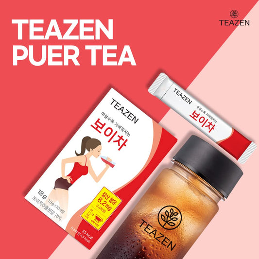 Teazen Puer Tea Drink Mix, Extract Powder Of Fermented Pu-Erh Tea, Hot Or Iced Herbal Tea, Dietary Fiber And Detox, 10 Sticks, 0.63Oz