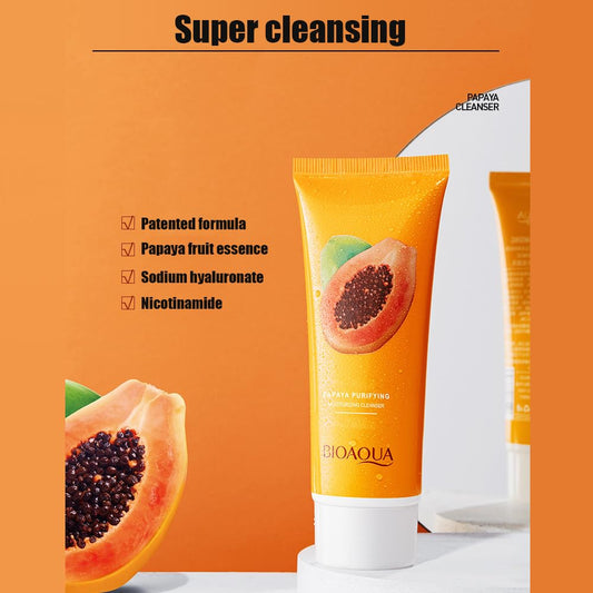 Bioaqua Papaya Essence Purifying Moisturizing Face Cleanser Sodium Hyaluronate Facial Cleaning Nicotinamide100G / 3.53Oz