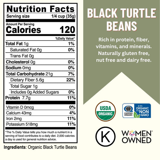 Mountain High Organics - 6 Pack of 1 lb. Bags, Certified USDA Organic Dry Black Beans in Bulk, Non-GMO, Vegan, Whole Dried Black Beans, Plant Based Protein and Fiber