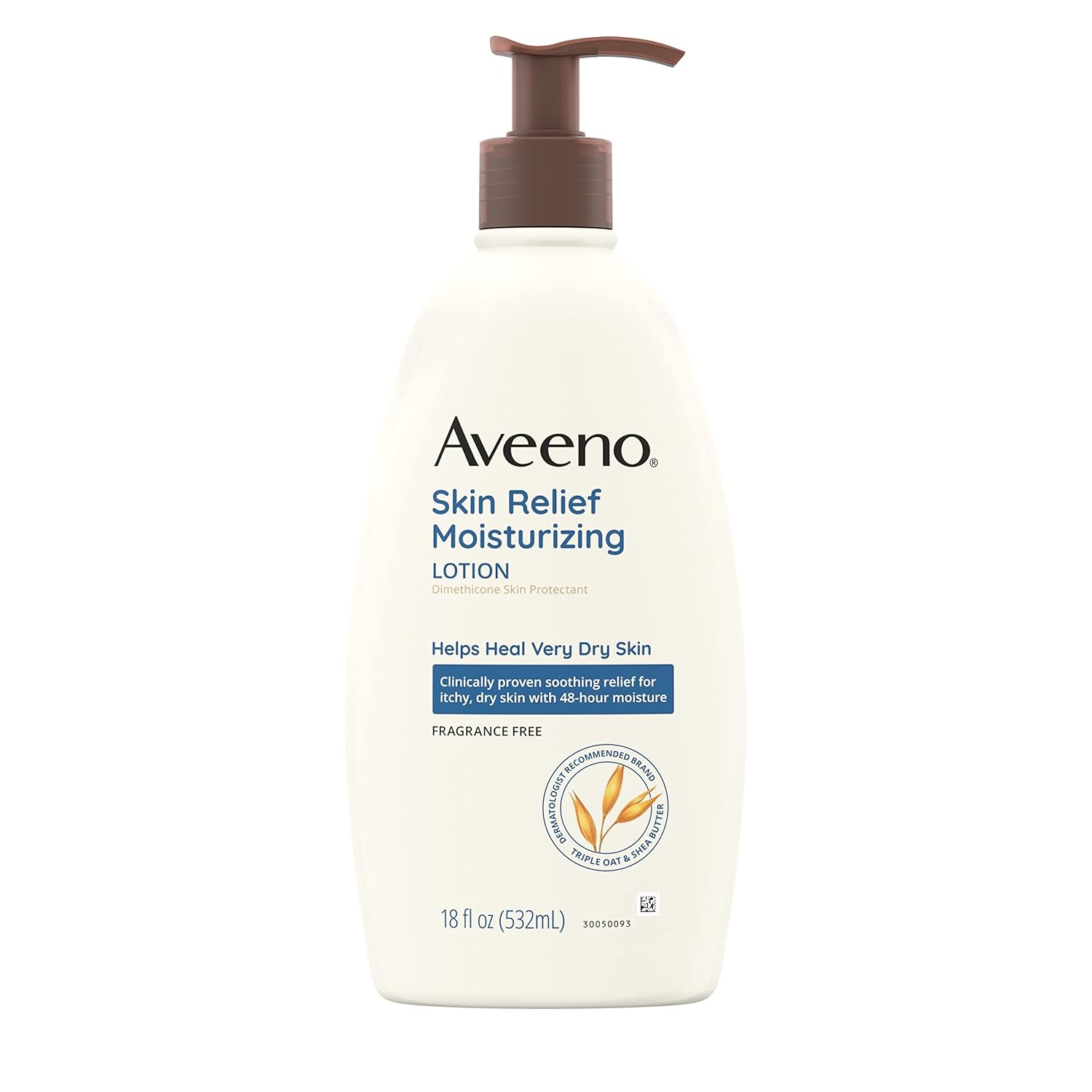 Aveeno Skin Relief Fragrance-Free Moisturizing Lotion For Sensitive Skin, With Natural Shea Butter & Triple Oat Complex, Unscented Therapeutic Body Lotion For Itchy, Extra-Dry Skin, 18 Fl. Oz