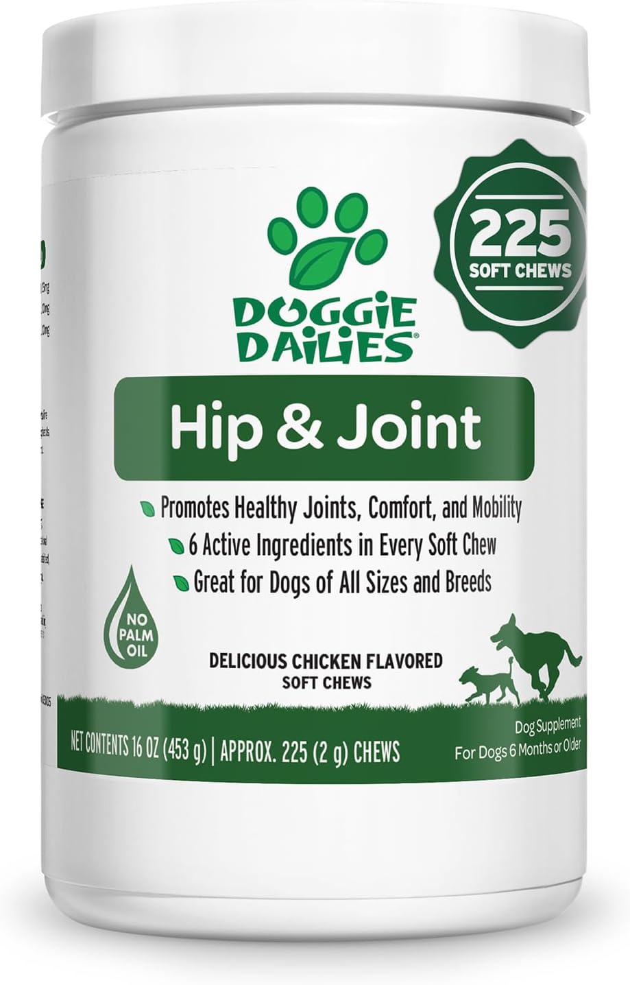 Doggie Dailies Glucosamine For Dogs - 225 Chews - Joint Supplement For Dogs Of All Breeds & Sizes - Hip And Joint Supplement For Dogs - Premium Glucosamine And Chondroitin For Dogs (Chicken)