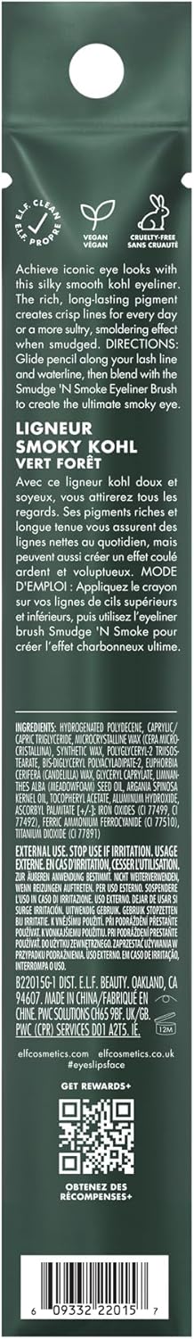 E.L.F. Smoky Kohl Eyeliner, Eye Pencil For Creating Long-Lasting, Bold, High-Pigment Makeup Looks, Vegan & Cruelty-Free, Rose Emerald