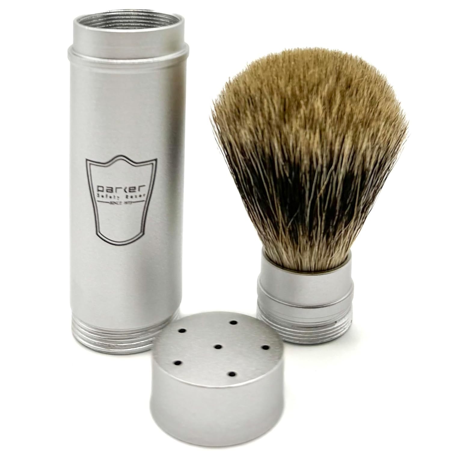 Parker Full Size Travel Shaving Brush With Pure Badger Bristles - Ingenious Design Stores The Brush Head In The Handle Making The Brush Compact For Travel
