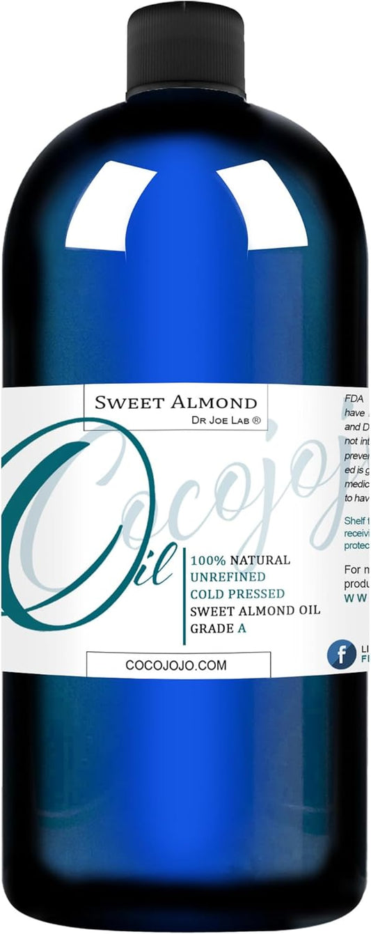 Sweet Almond Oil - Face Skin Hair Cold Pressed 32 oz Natural Pure Massage Antioxidant Extra Virgin Unrefined Premium Grade