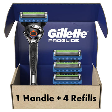 Gillette Fusion Proglide Razors, Men 1 Gillette Razor, 4 Razor Blade Refills, Shields Against Skin Irritation