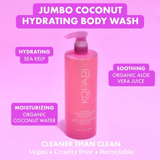 Kopari Jumbo Coconut Hydrating Body Wash With Organic Coconut Water, Sea Kelp And Aloe Vera, Luxurious Gel To Foam, Sweet Coconut & Vanilla, 25 Oz