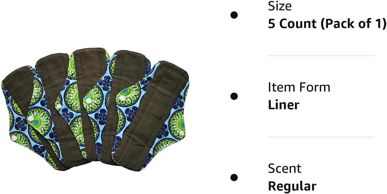 5 Pieces Charcoal Bamboo Mama Cloth/Menstrual Pads/Reusable Sanitary Pads (Regular (10 inch), Peacock) : Health & Household