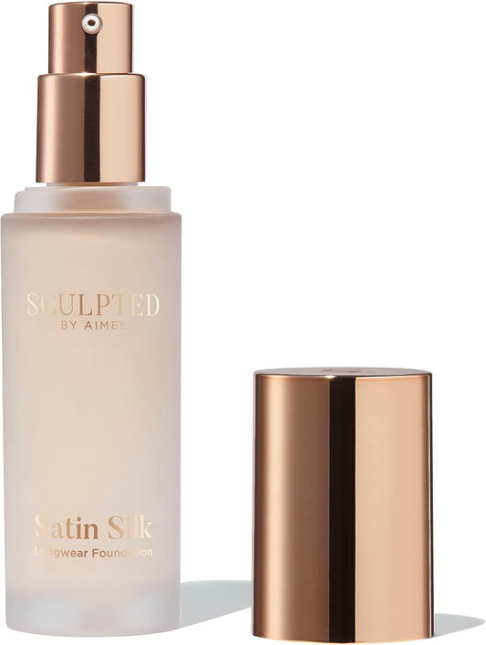 Satin Silk Longwear Foundation From Sculpted By Aimee (Porcelain 1.0) - Lightweight, Hydrating & Buildable High Coverage, Sweat-Resistant Foundation