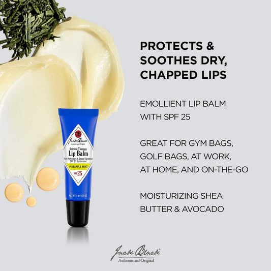Jack Black - Intense Therapy Lip Balm SPF 25, 0.25 fl oz - Green Tea Antioxidants, Long Lasting Treatment, Broad-Spectrum UVA and UVB Protection, Pineapple Mint Flavor, 0.25 oz. : Beauty & Personal Care