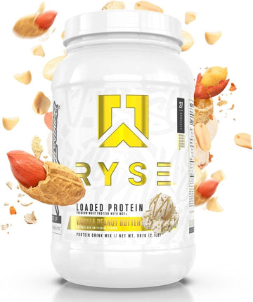 RYSE Up Supplements Loaded Protein Powder | 25g Whey Protein Isolate & Concentrate | with Prebiotic Fiber & MCTs | Low Carbs & Low Sugar | 27 Servings (Vanilla Peanut Butter)